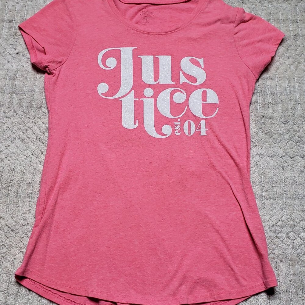 Justice Pink Sparkle Short Sleeve Top – Girls Size L (12/14) - Picture 2 of 11
